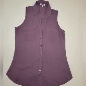 Express Sleeveless Button-Front Shirt in Mauve Purple